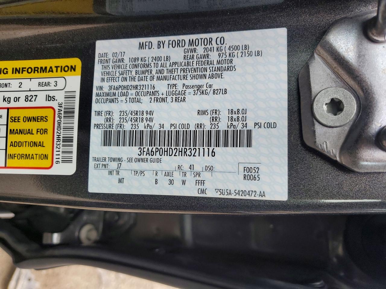 2017 FORD FUSION SE photo 12