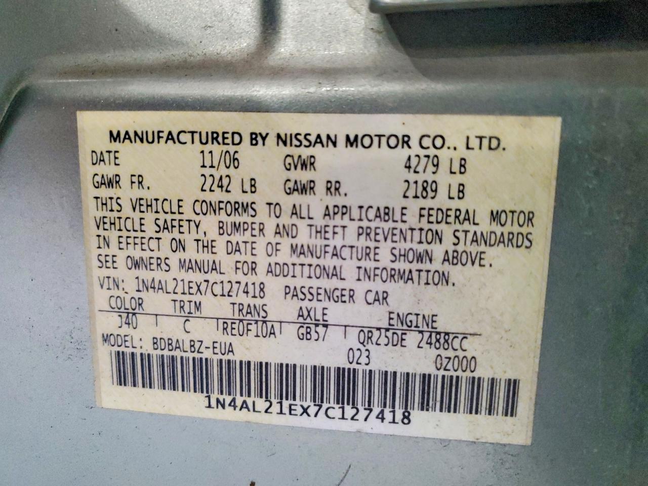2007 NISSAN ALTIMA 2.5 photo 12