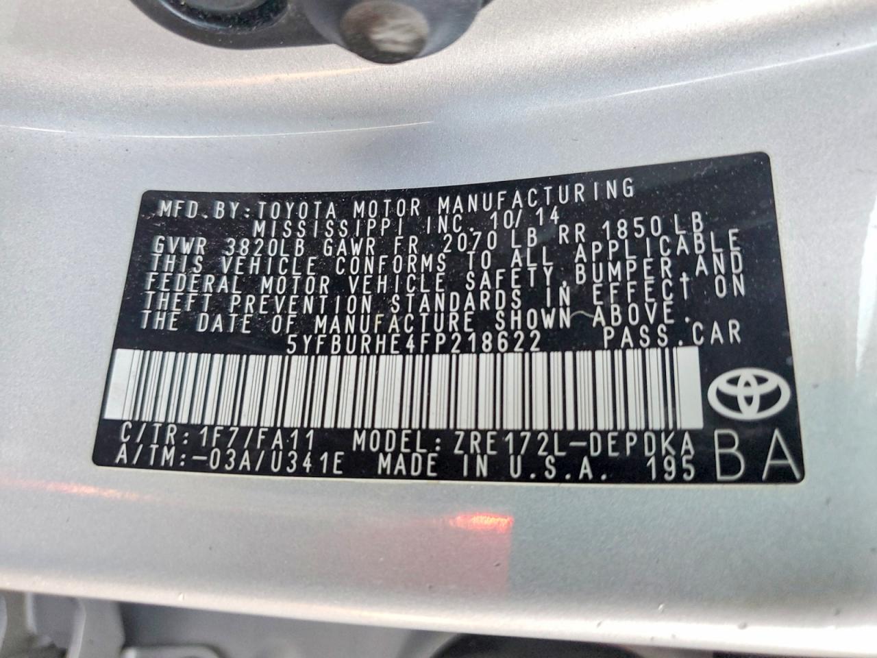2015 TOYOTA COROLLA L photo 13