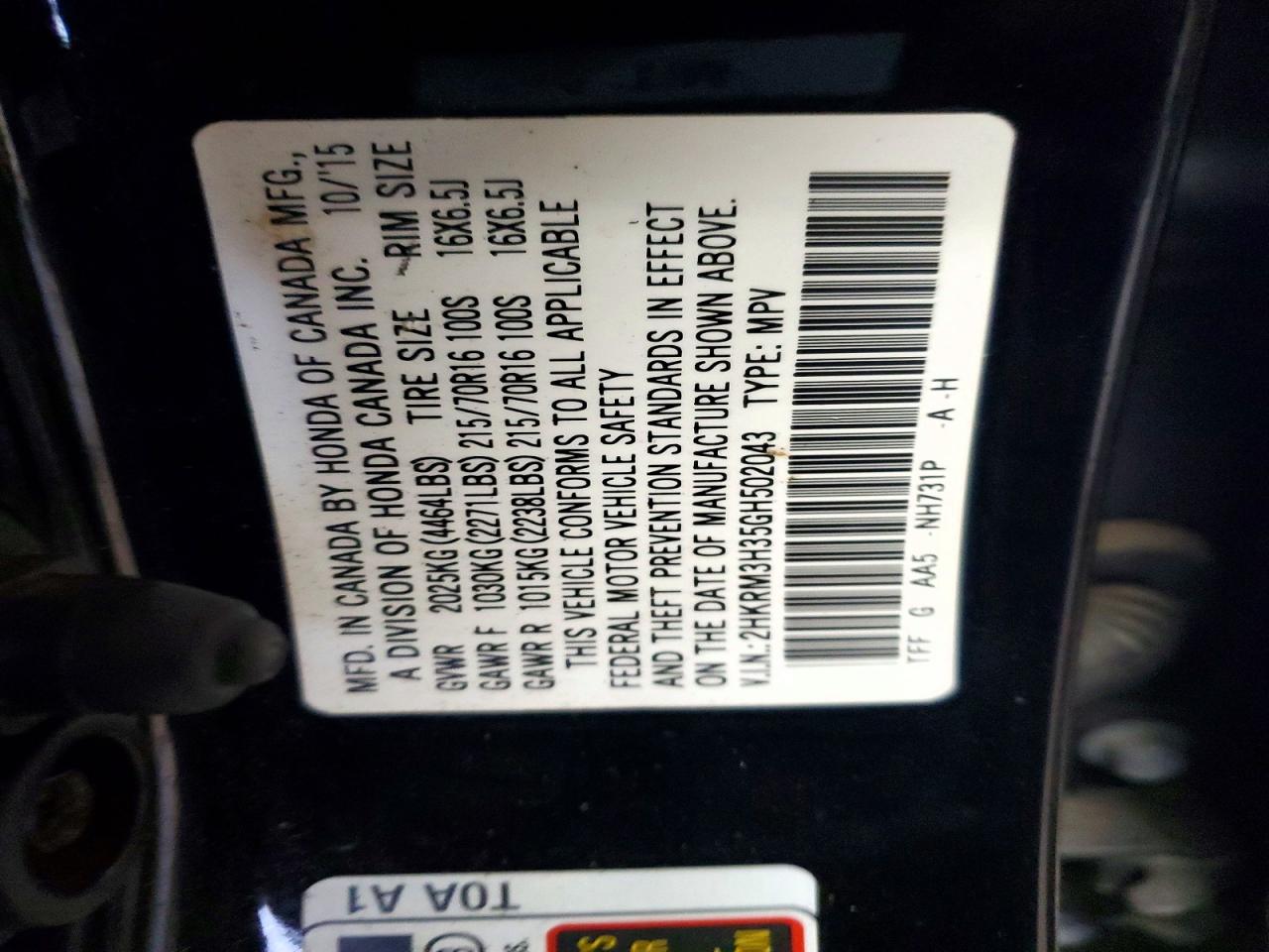 2016 HONDA CR-V LX photo 14