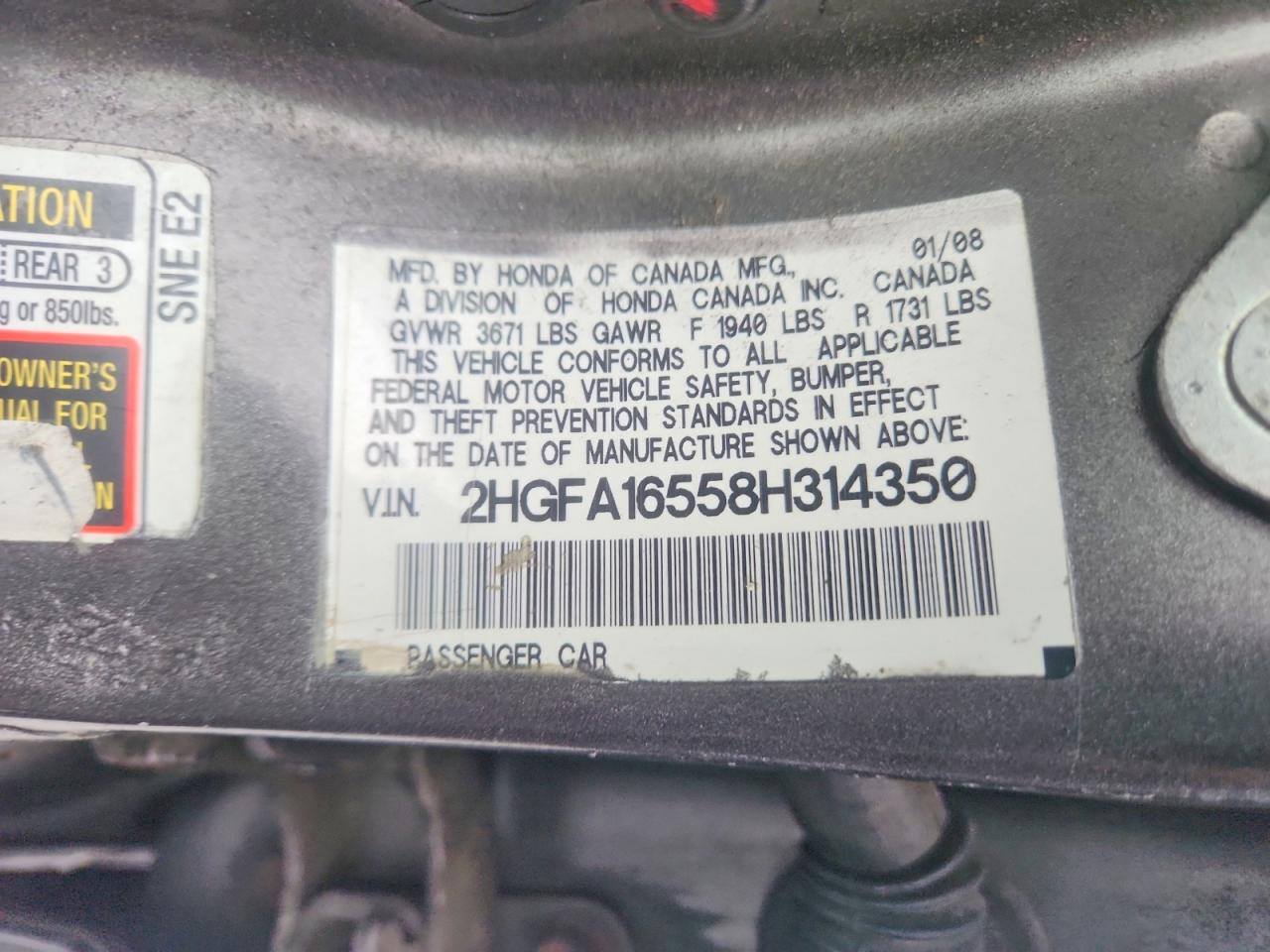 2008 HONDA CIVIC LX photo 12