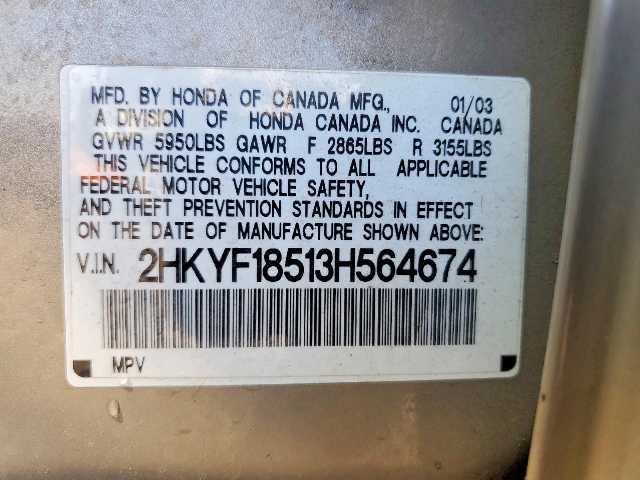 2003 HONDA PILOT EXL photo 13