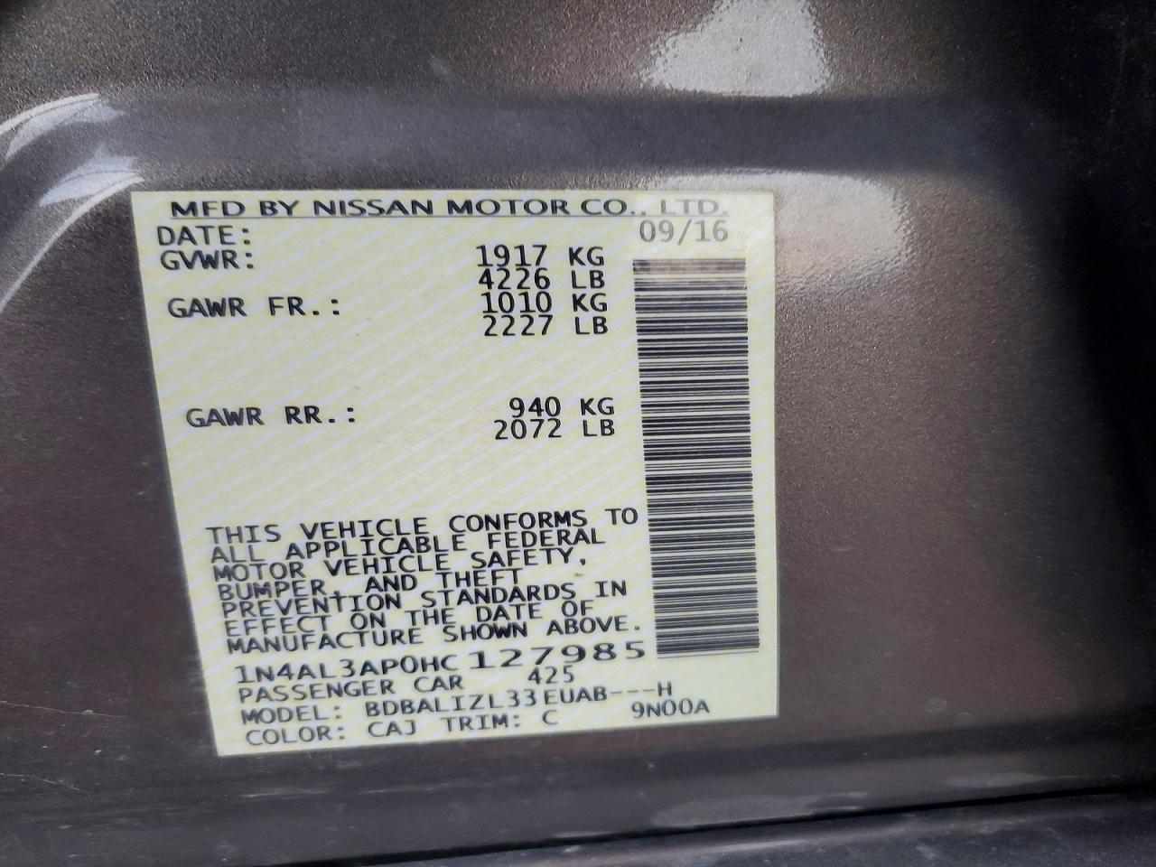 2017 NISSAN ALTIMA 2.5 photo 12