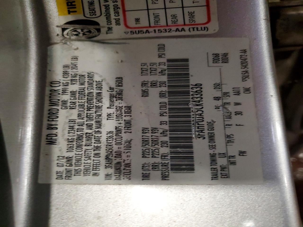 2012 FORD FUSION SEL photo 13
