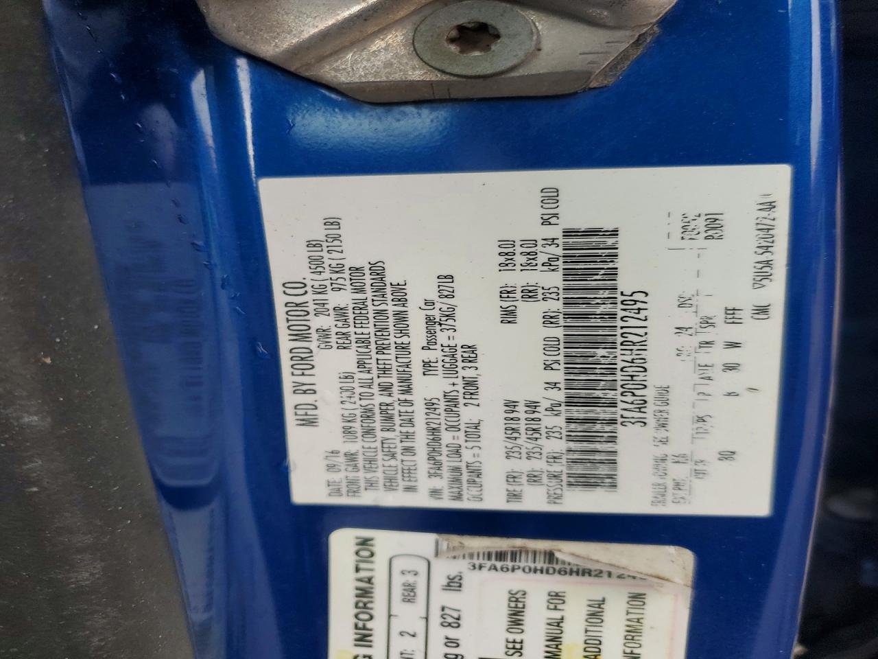 2017 FORD FUSION SE photo 12