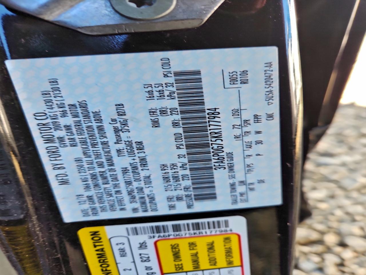 2019 FORD FUSION S photo 12