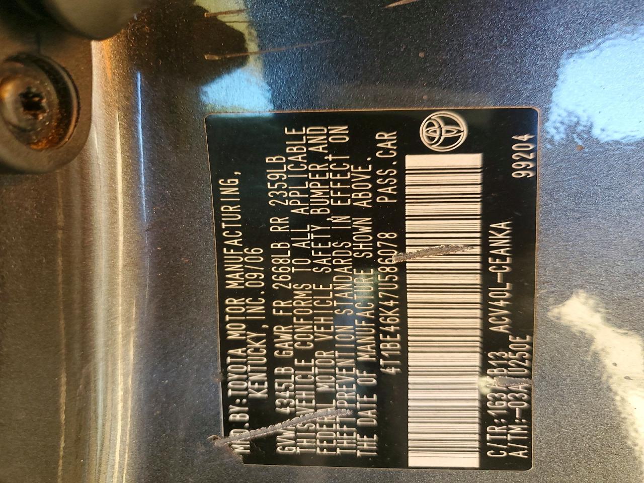 2007 TOYOTA CAMRY CE photo 12