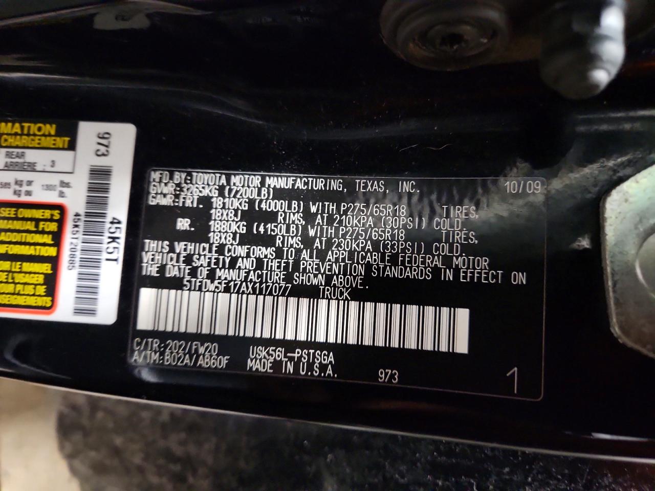 2010 TOYOTA TUNDRA CREWMAX SR5 photo 12