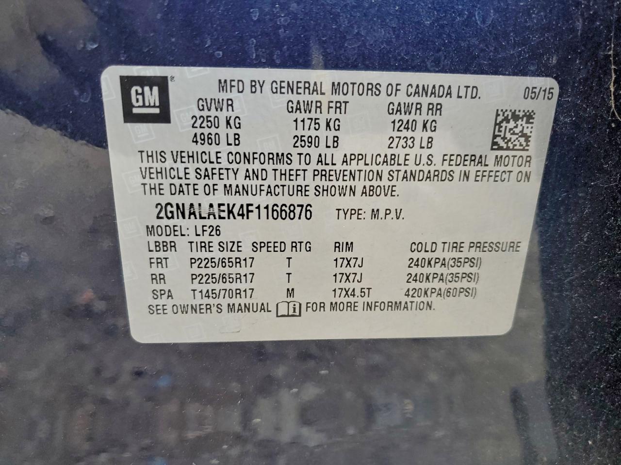 2015 CHEVROLET EQUINOX LS photo 13