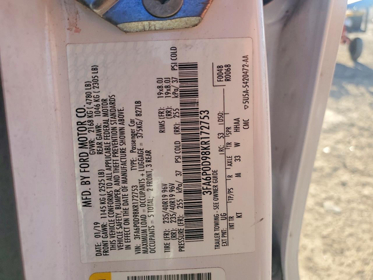 2019 FORD FUSION TITANIUM photo 12