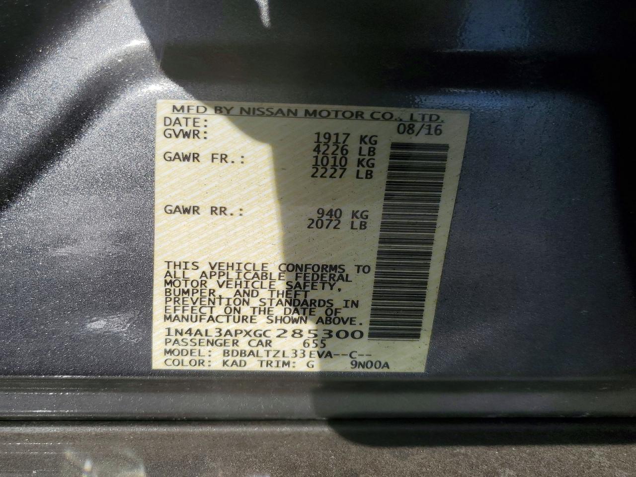 2016 NISSAN ALTIMA 2.5 photo 12