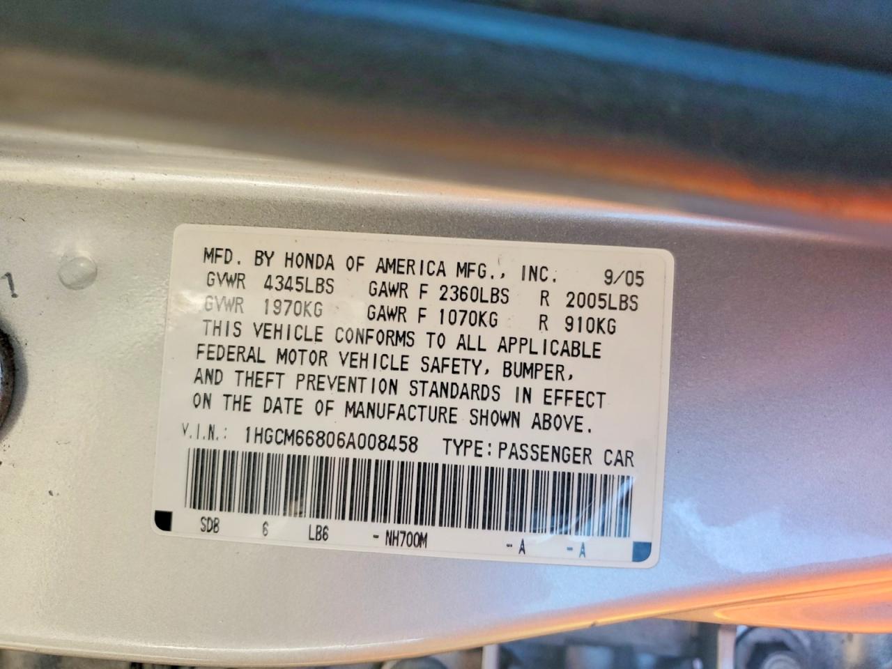 2006 HONDA ACCORD EX photo 12