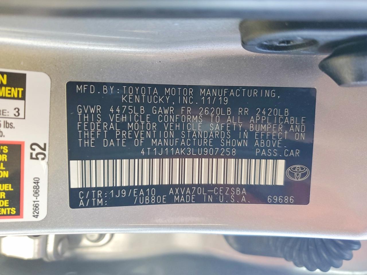 2020 TOYOTA CAMRY SE photo 12