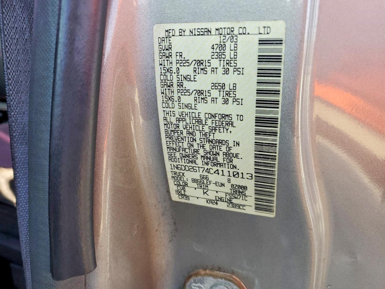 2004 NISSAN FRONTIER KING CAB XE photo 12