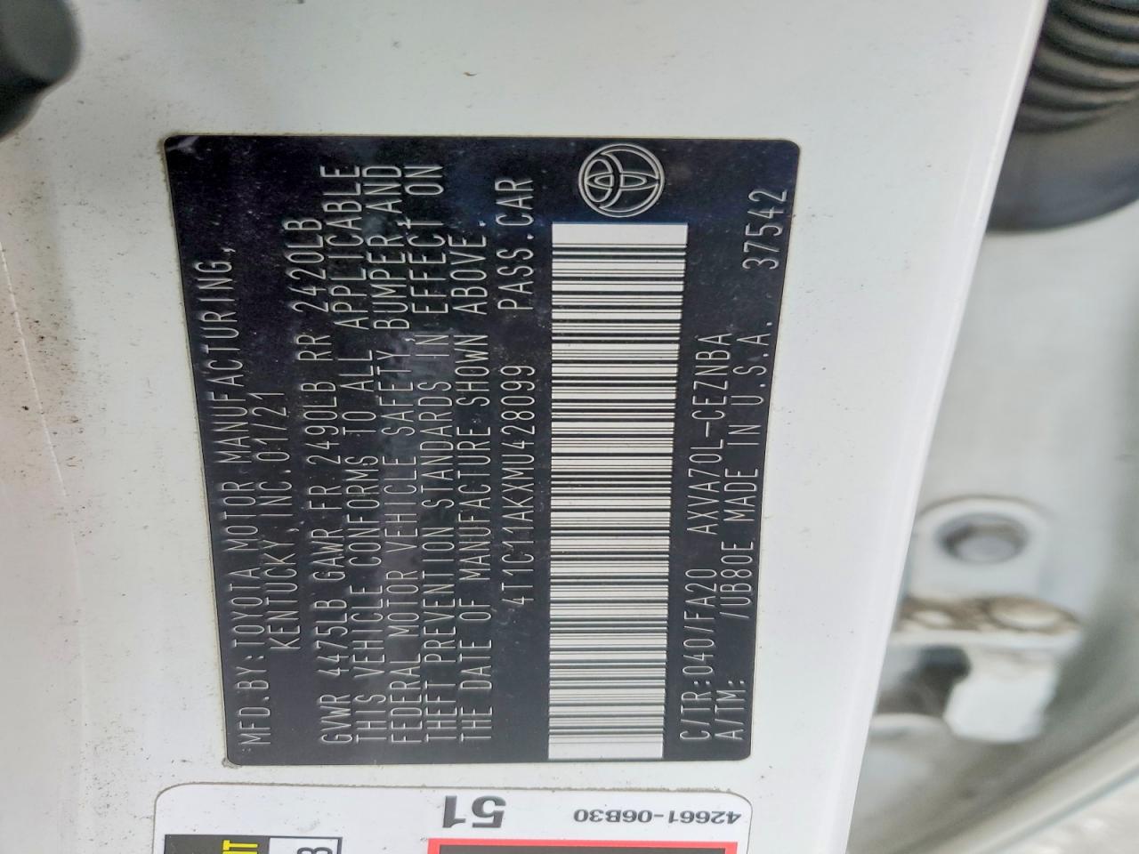 2021 TOYOTA CAMRY LE photo 12