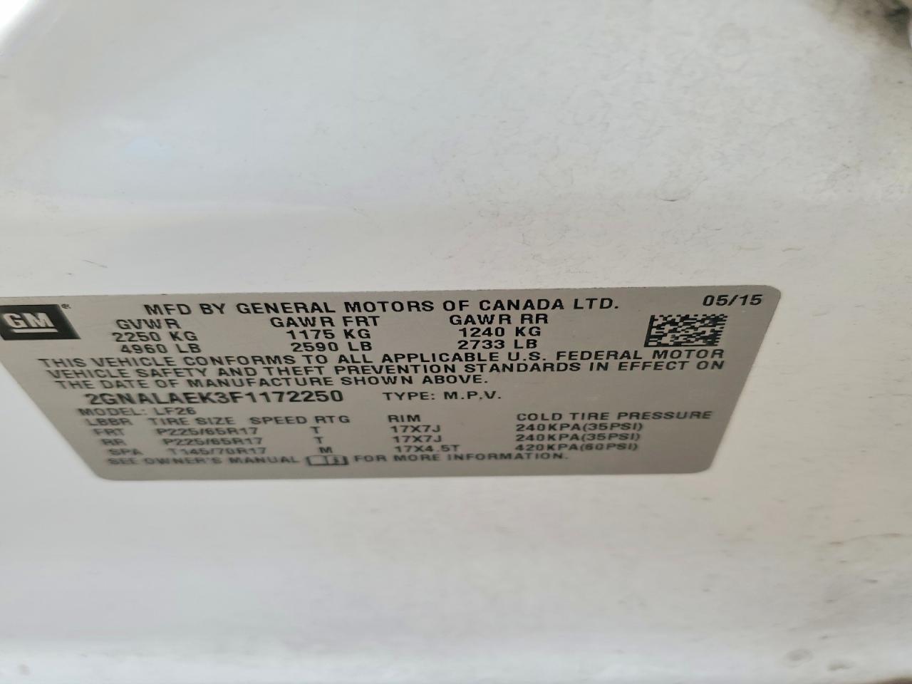 2015 CHEVROLET EQUINOX LS photo 14
