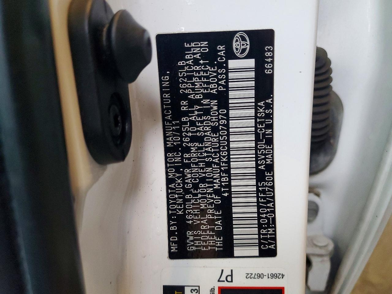 2012 TOYOTA CAMRY BASE photo 12