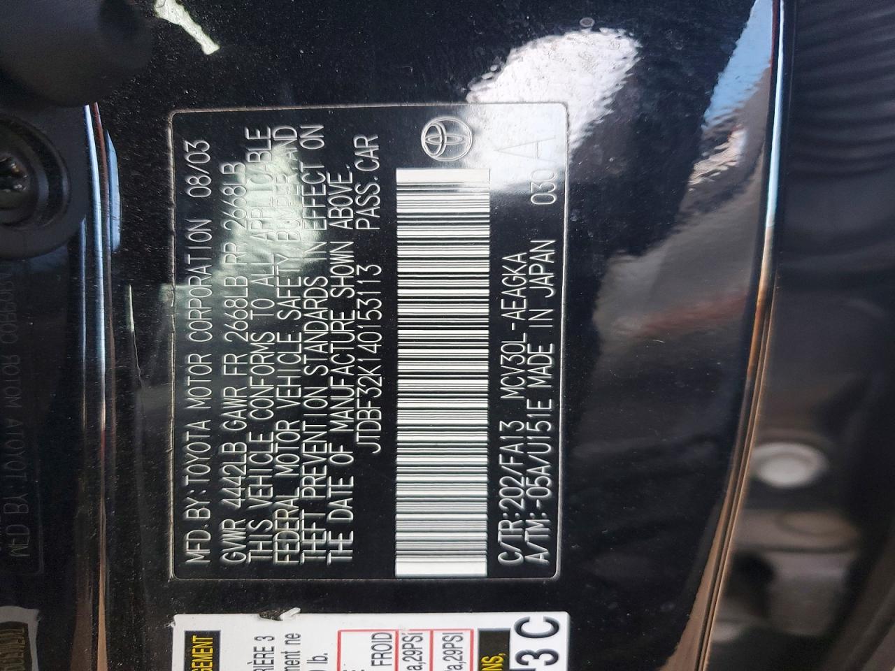 2004 TOYOTA CAMRY LE photo 12