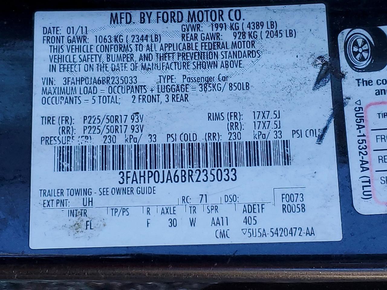 2011 FORD FUSION SEL photo 12
