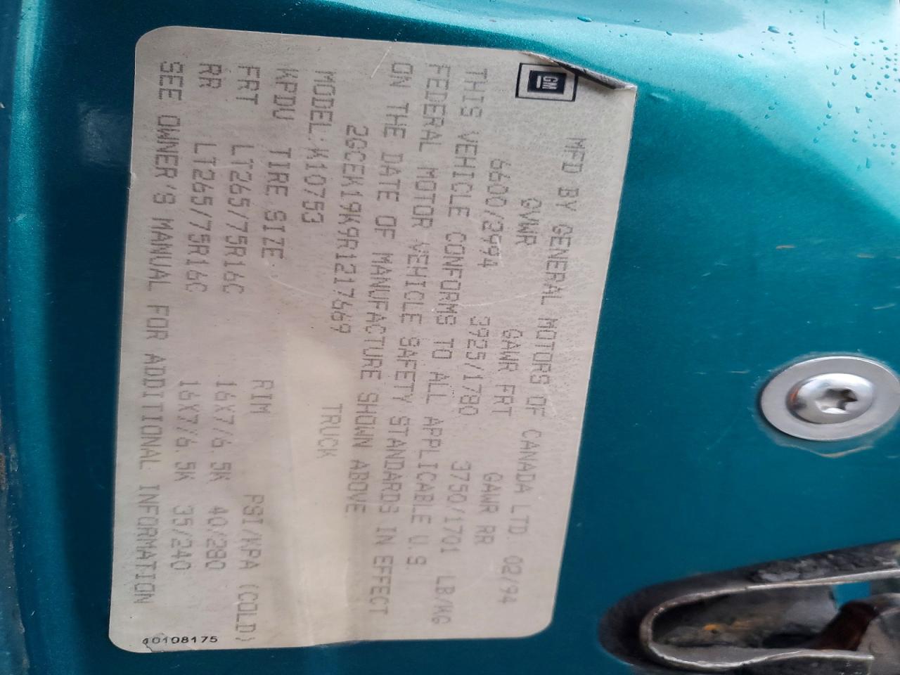 1994 CHEVROLET GMT-400 K1500 photo 12