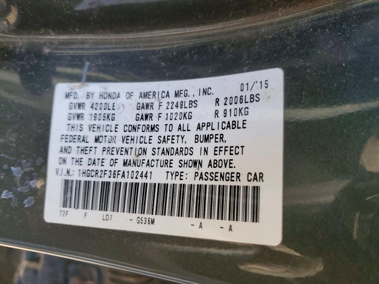 2015 HONDA ACCORD LX photo 12