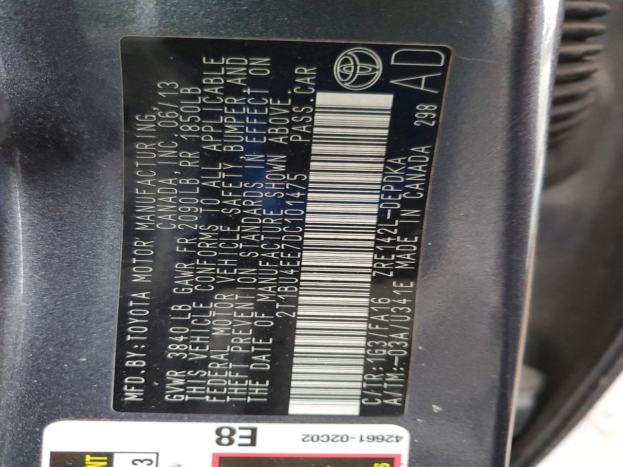 2013 TOYOTA COROLLA BASE photo 12