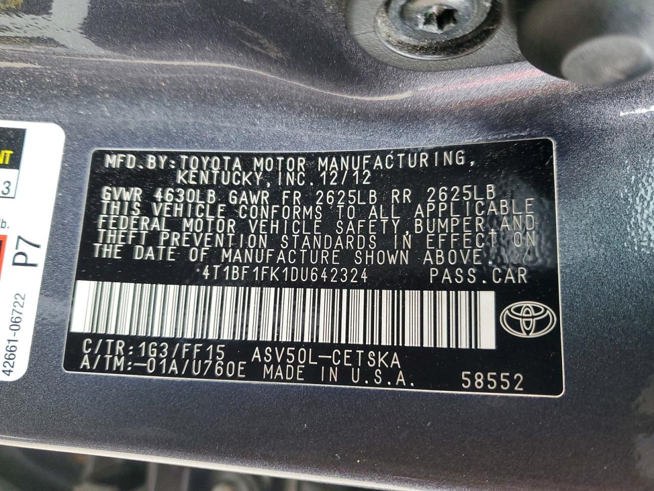 2013 TOYOTA CAMRY L photo 12