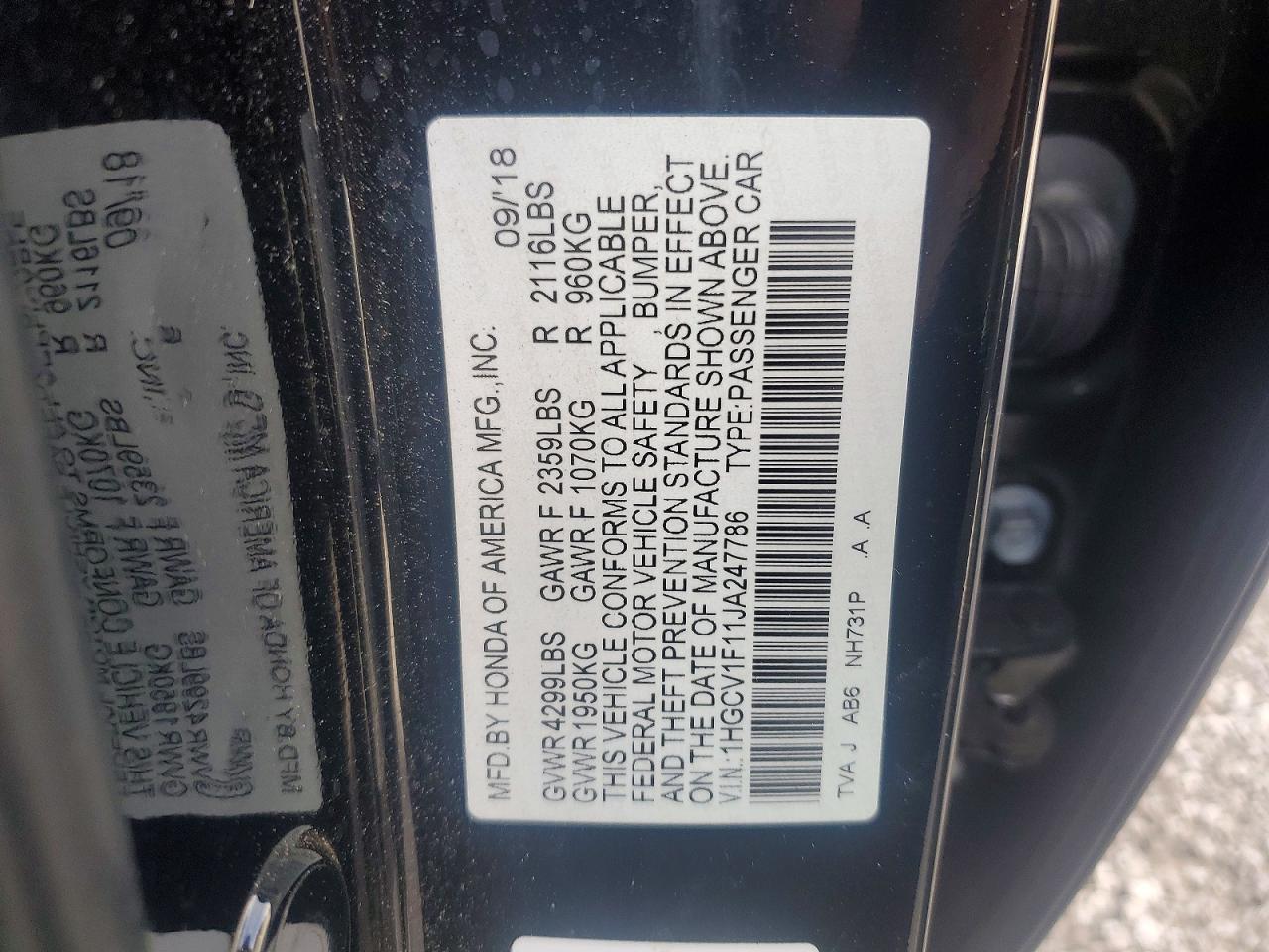 2018 HONDA ACCORD LX photo 13