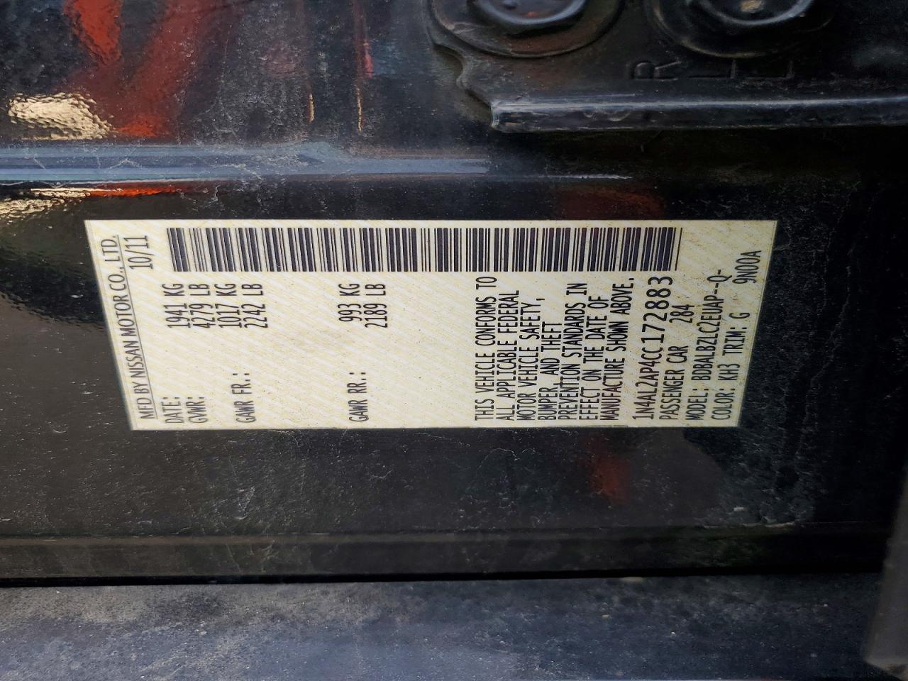 2012 NISSAN ALTIMA BASE photo 12
