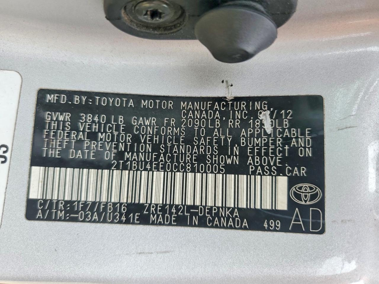 2012 TOYOTA COROLLA BASE photo 12