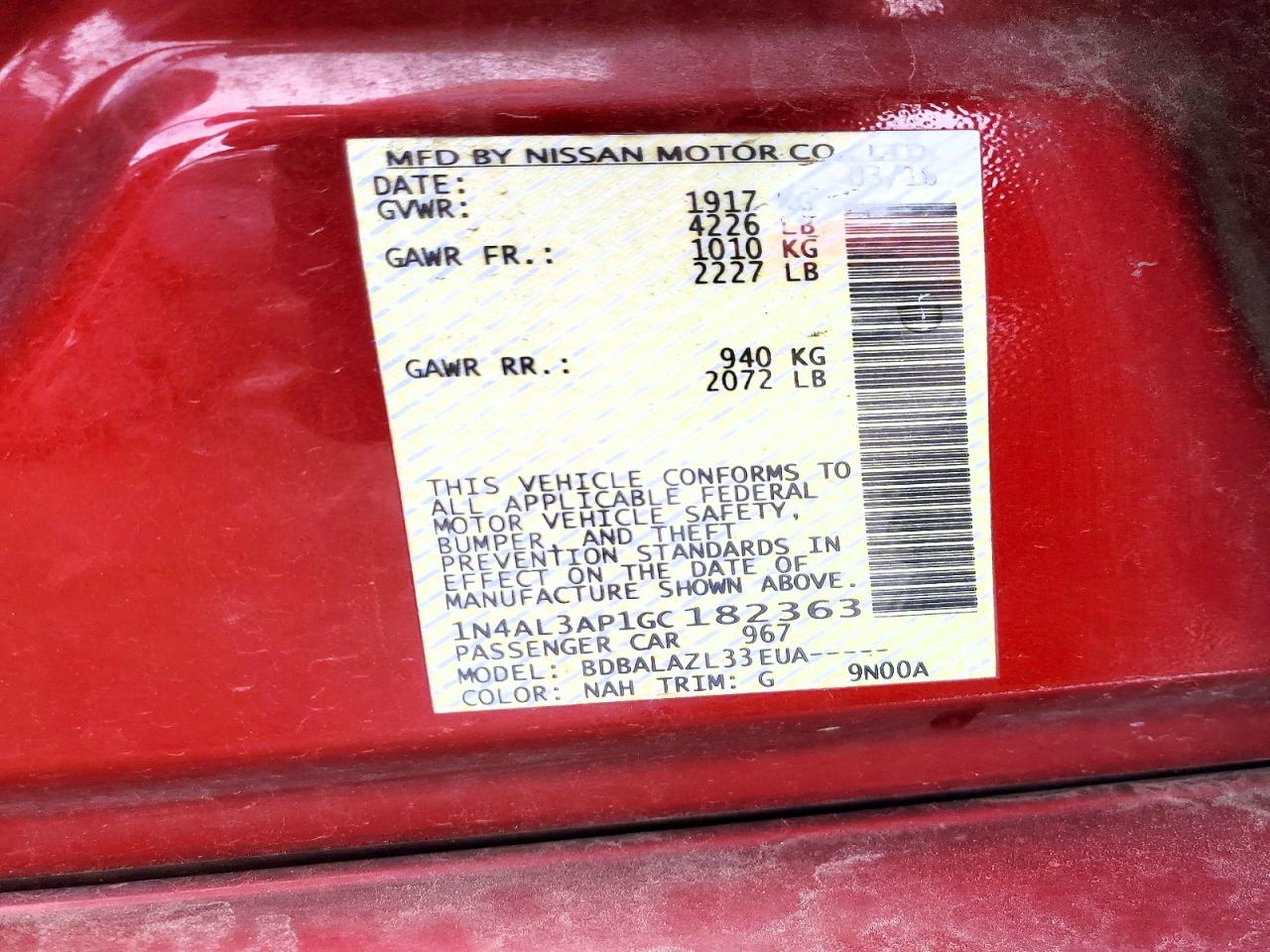 2016 NISSAN ALTIMA 2.5 photo 13