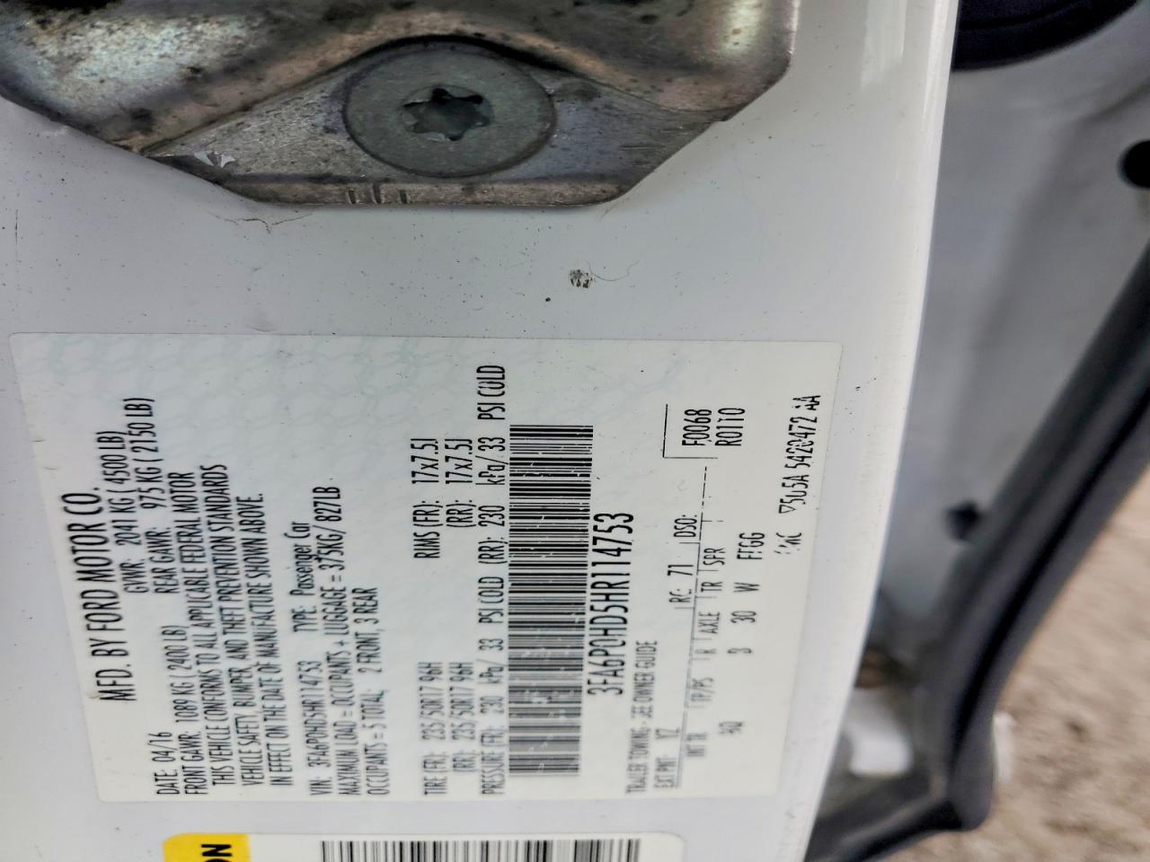 2017 FORD FUSION SE photo 12