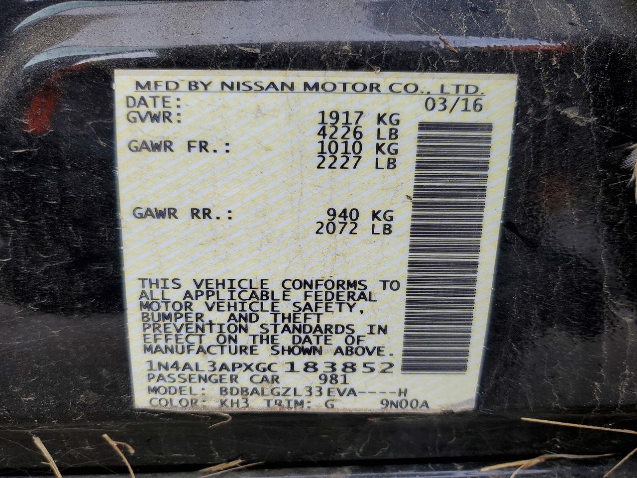 2016 NISSAN ALTIMA 2.5 photo 12