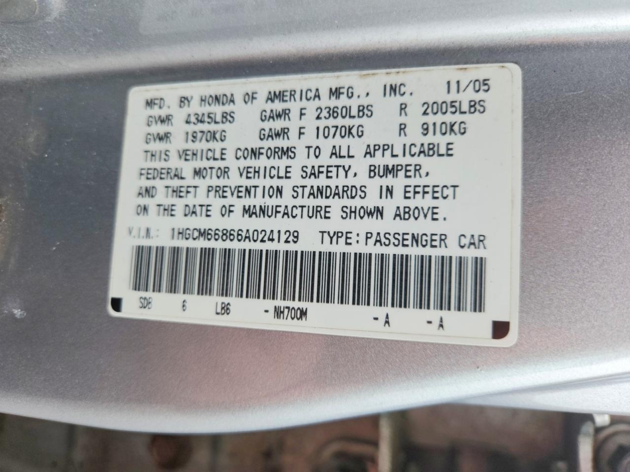 2006 HONDA ACCORD EX photo 12