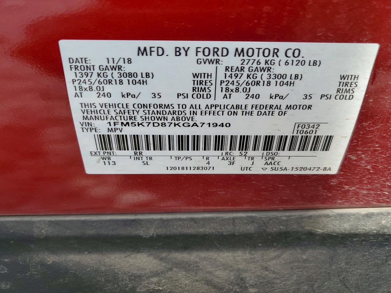 2019 FORD EXPLORER XLT photo 13