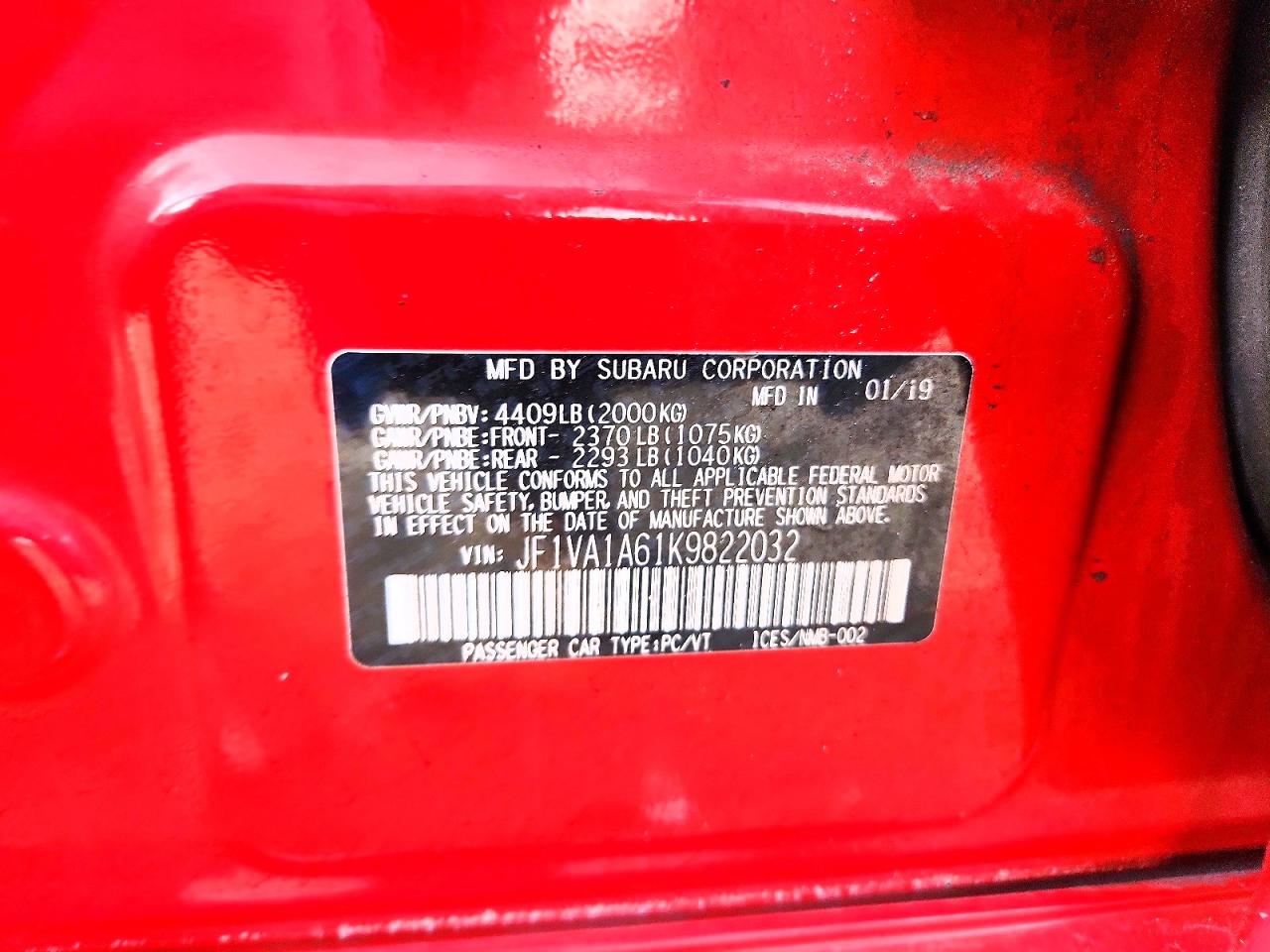 2019 SUBARU WRX photo 12