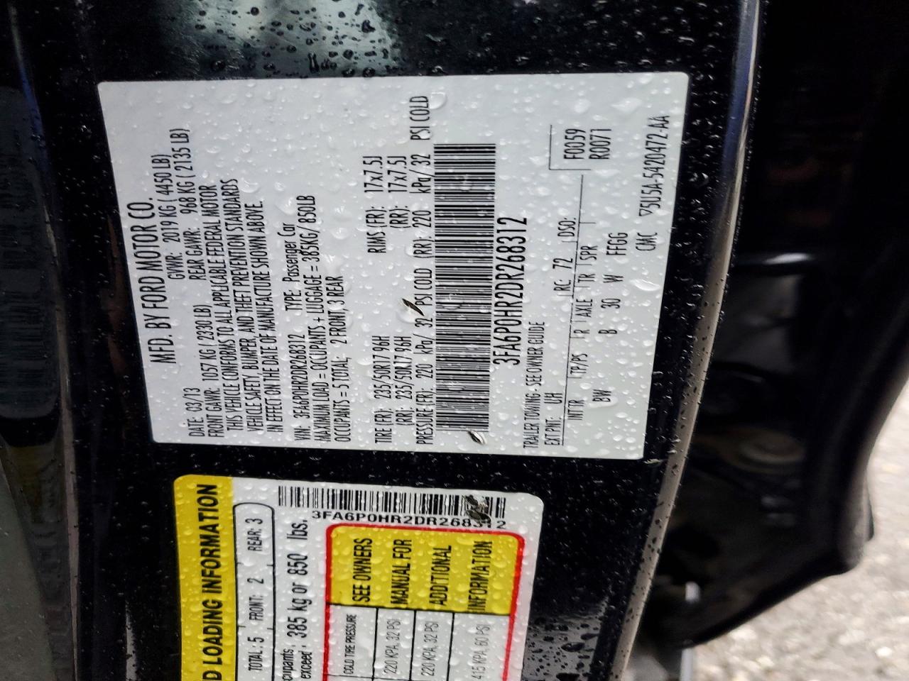 2013 FORD FUSION SE photo 13