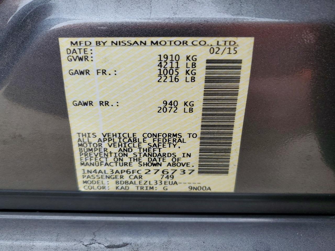 2015 NISSAN ALTIMA 2.5 photo 12