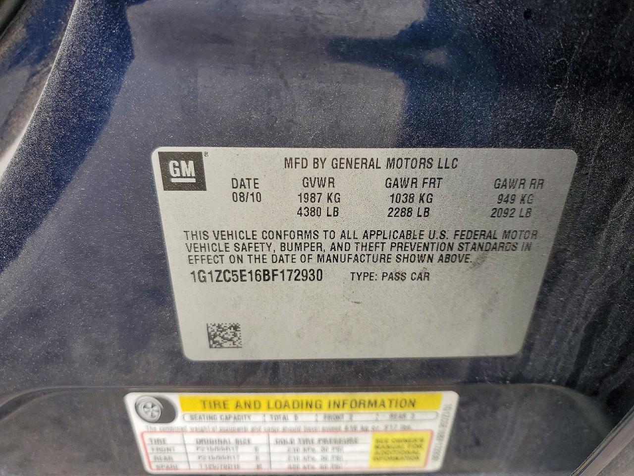 2011 CHEVROLET MALIBU 1LT photo 12