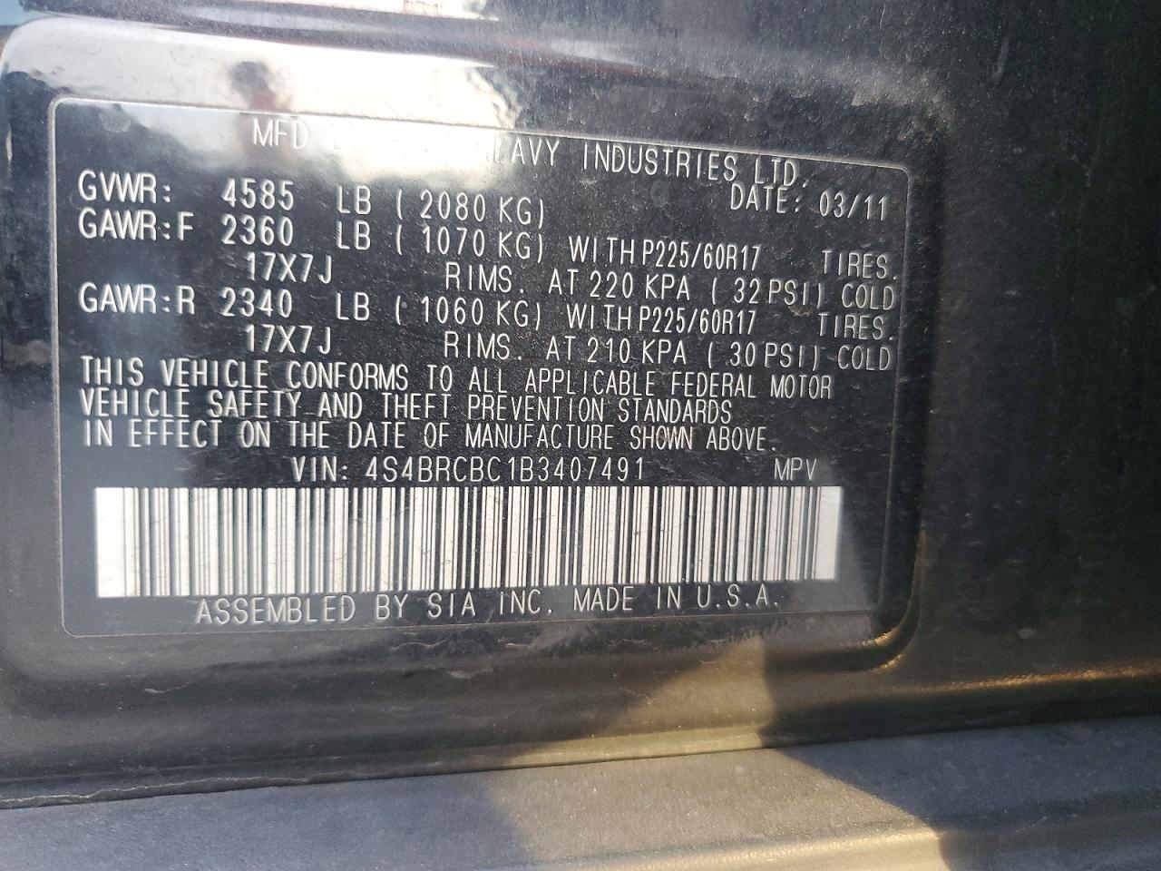 2011 SUBARU OUTBACK 2.5I PREMIUM photo 12