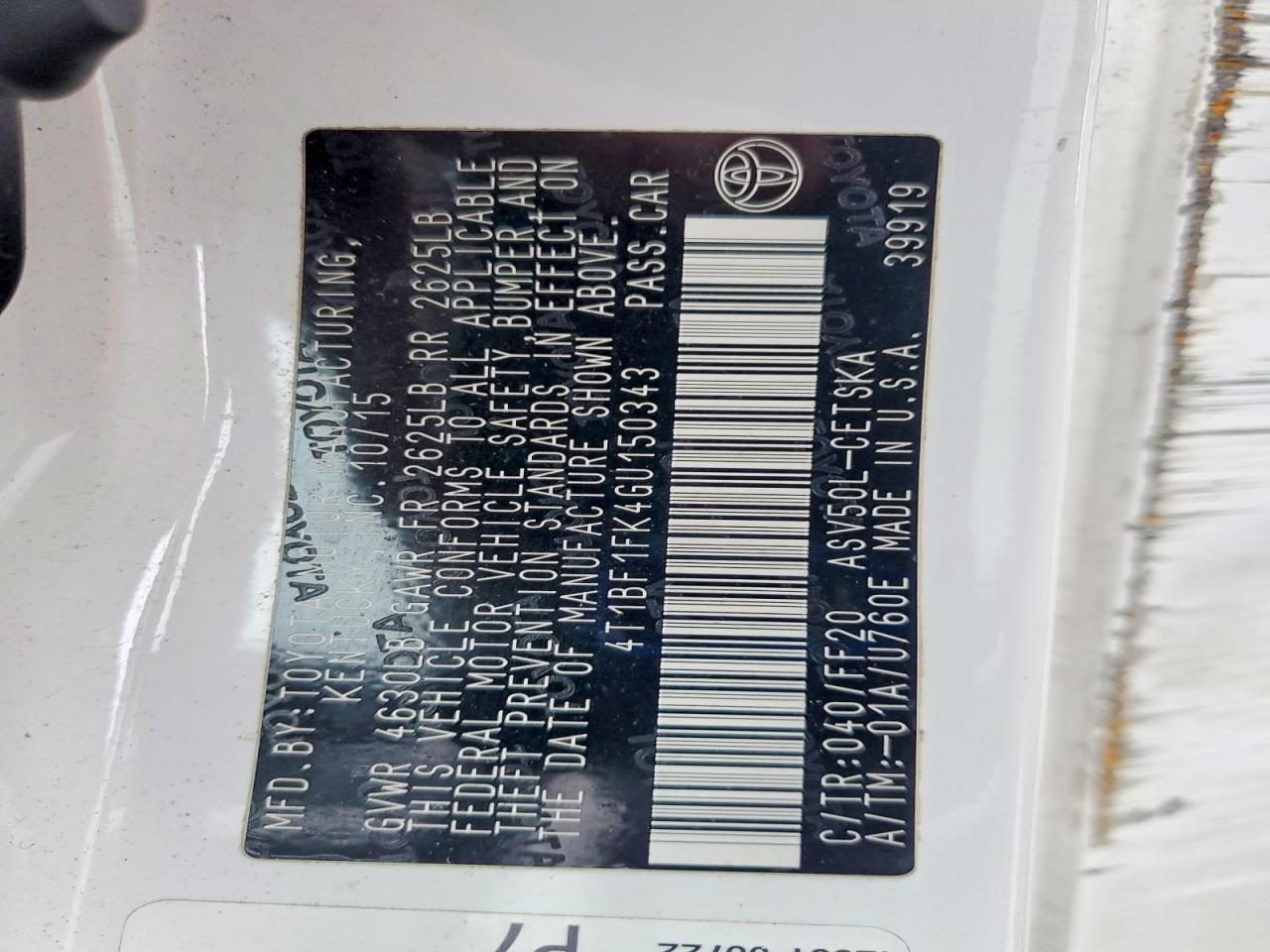 2016 TOYOTA CAMRY LE photo 12