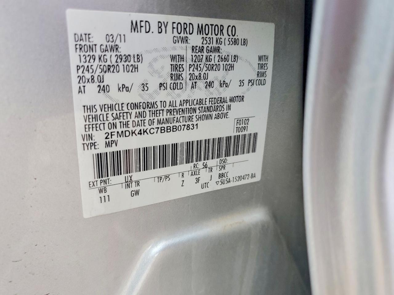 2011 FORD EDGE LIMITED photo 12