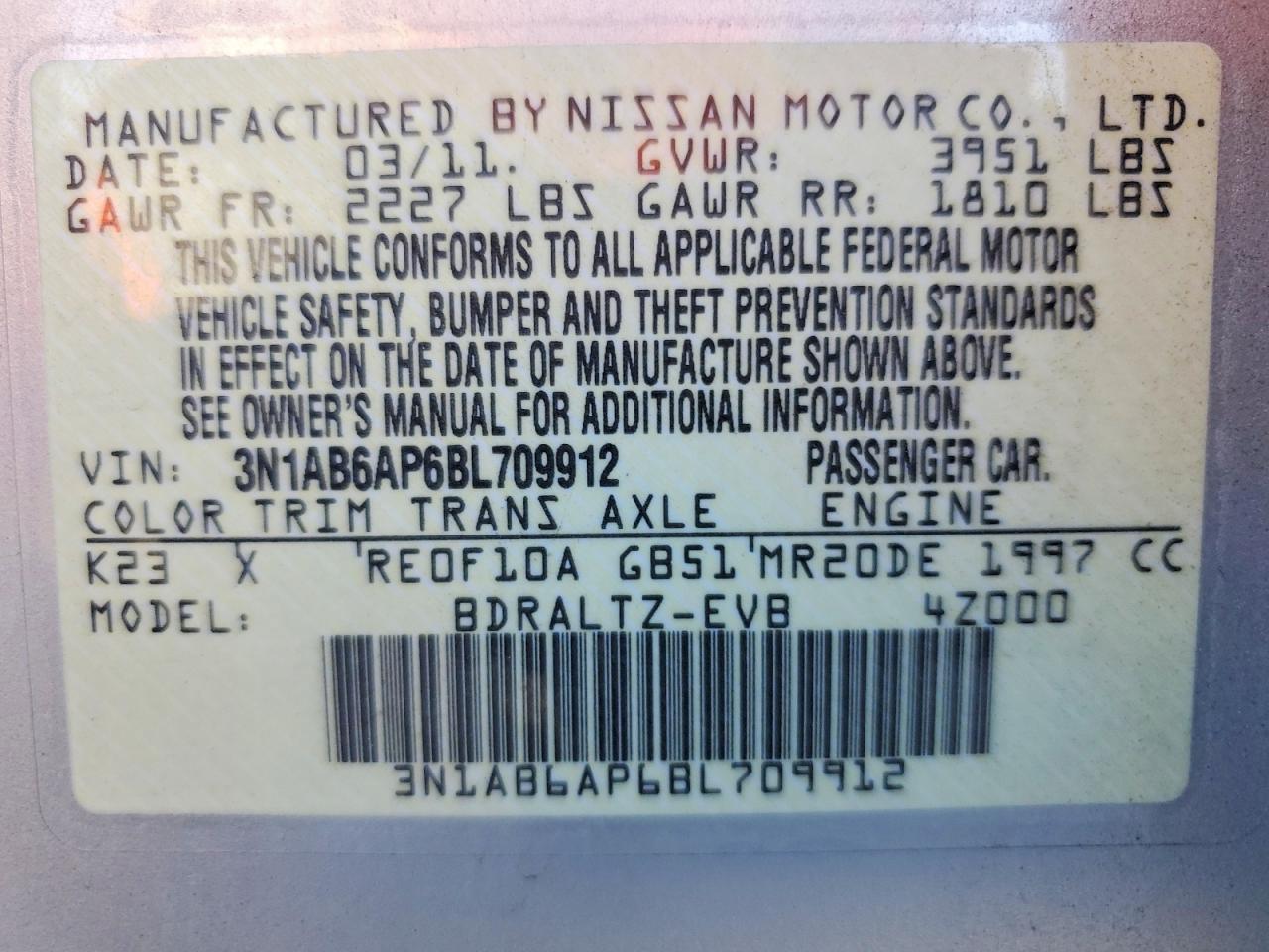 2011 NISSAN SENTRA 2.0 photo 13
