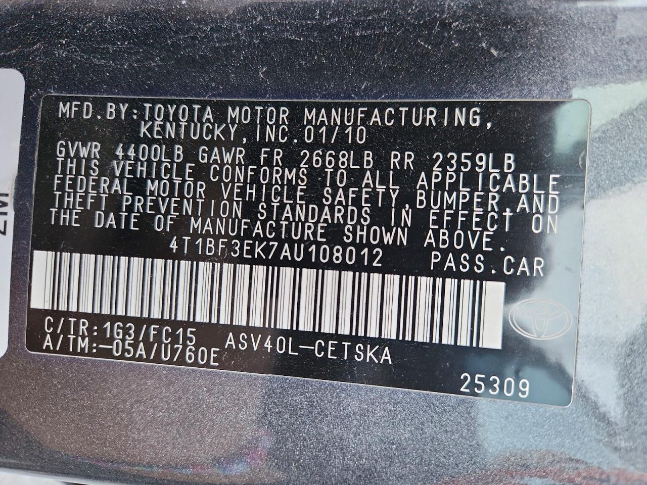 2010 TOYOTA CAMRY BASE photo 13