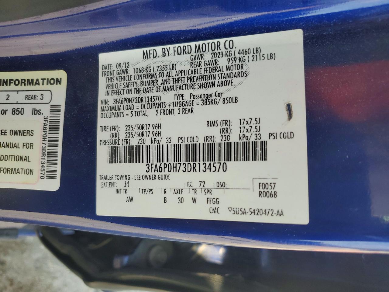 2013 FORD FUSION SE photo 12