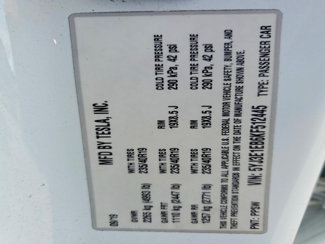 2019 TESLA MODEL 3 photo 12