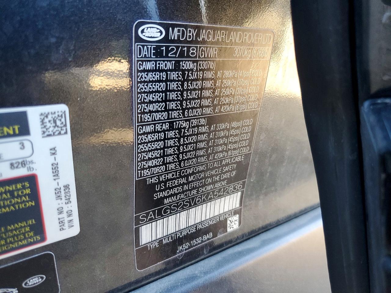2019 LAND ROVER RANGE ROVER HSE photo 12