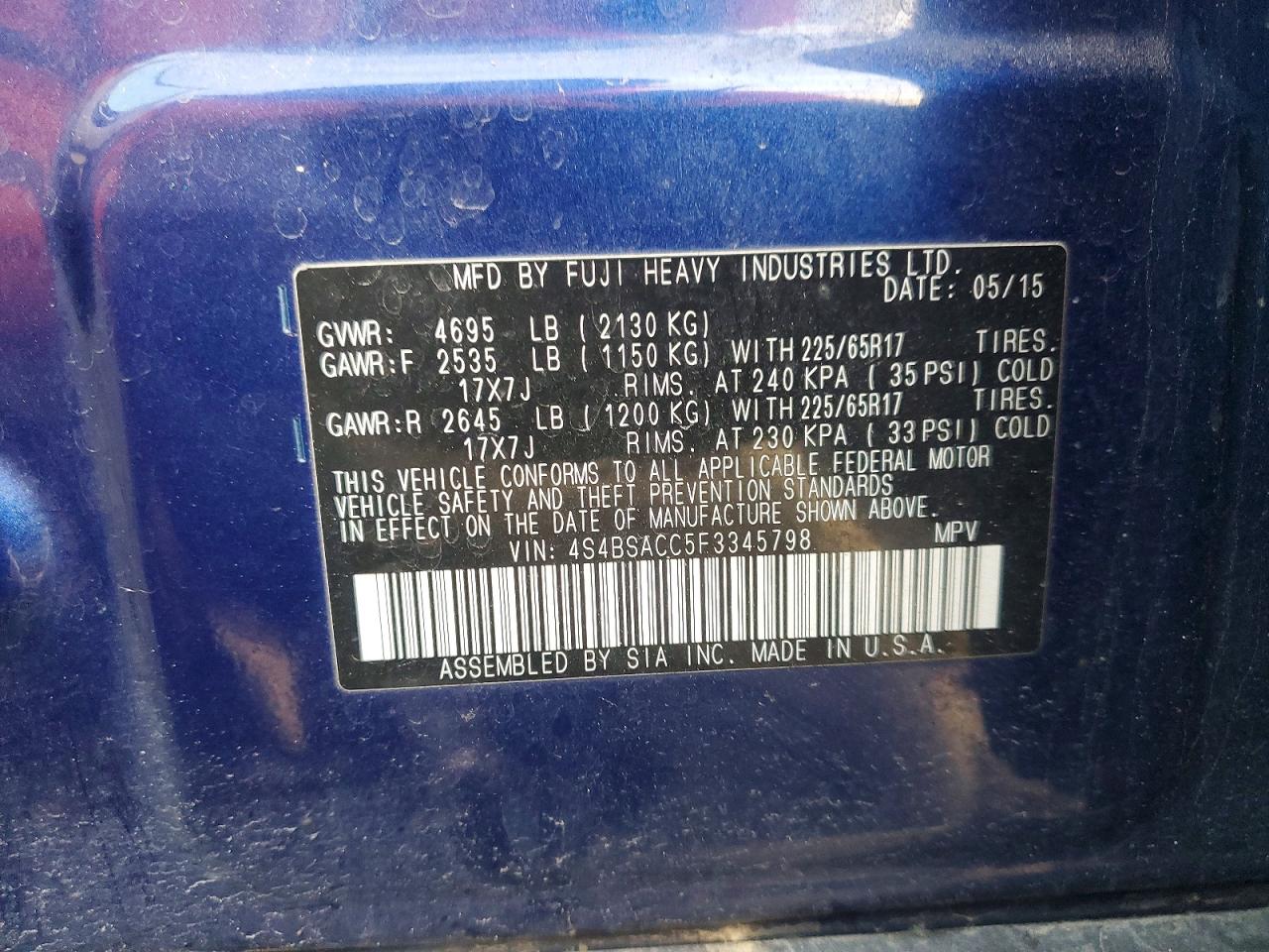 2015 SUBARU OUTBACK 2.5I PREMIUM photo 13