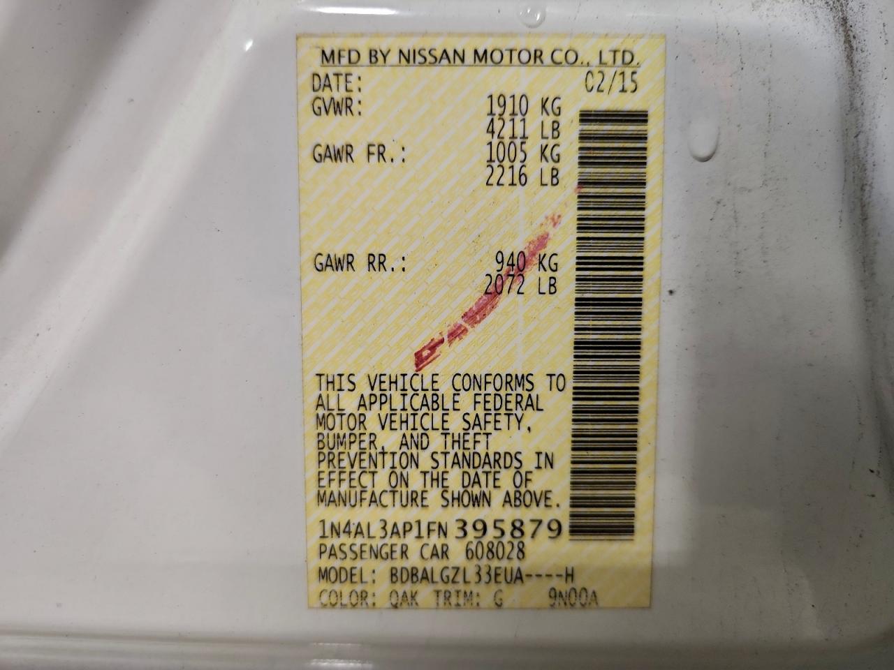2015 NISSAN ALTIMA 2.5 photo 12