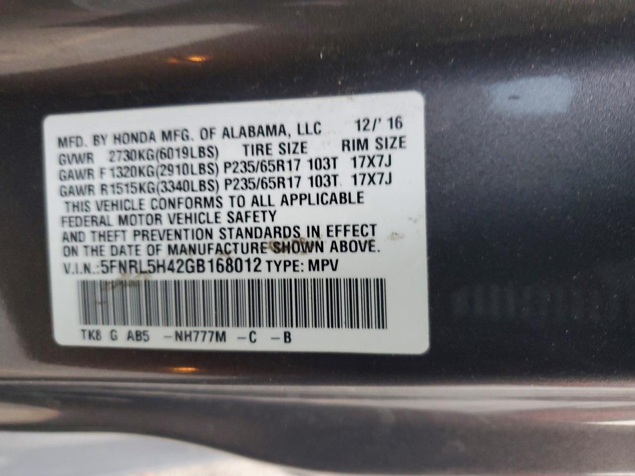 2016 HONDA ODYSSEY EX photo 25